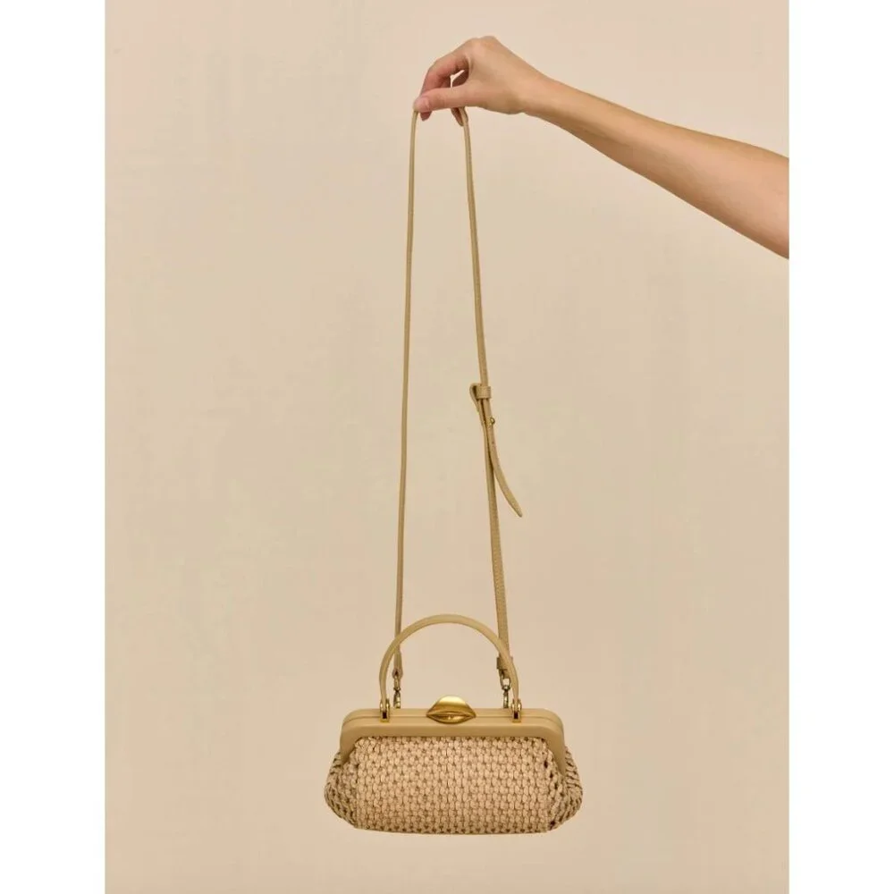 Cult Gaia Zuma Mini Crossbody in Sand - Woven Leather Kiss Lock - Picture 4 of 11